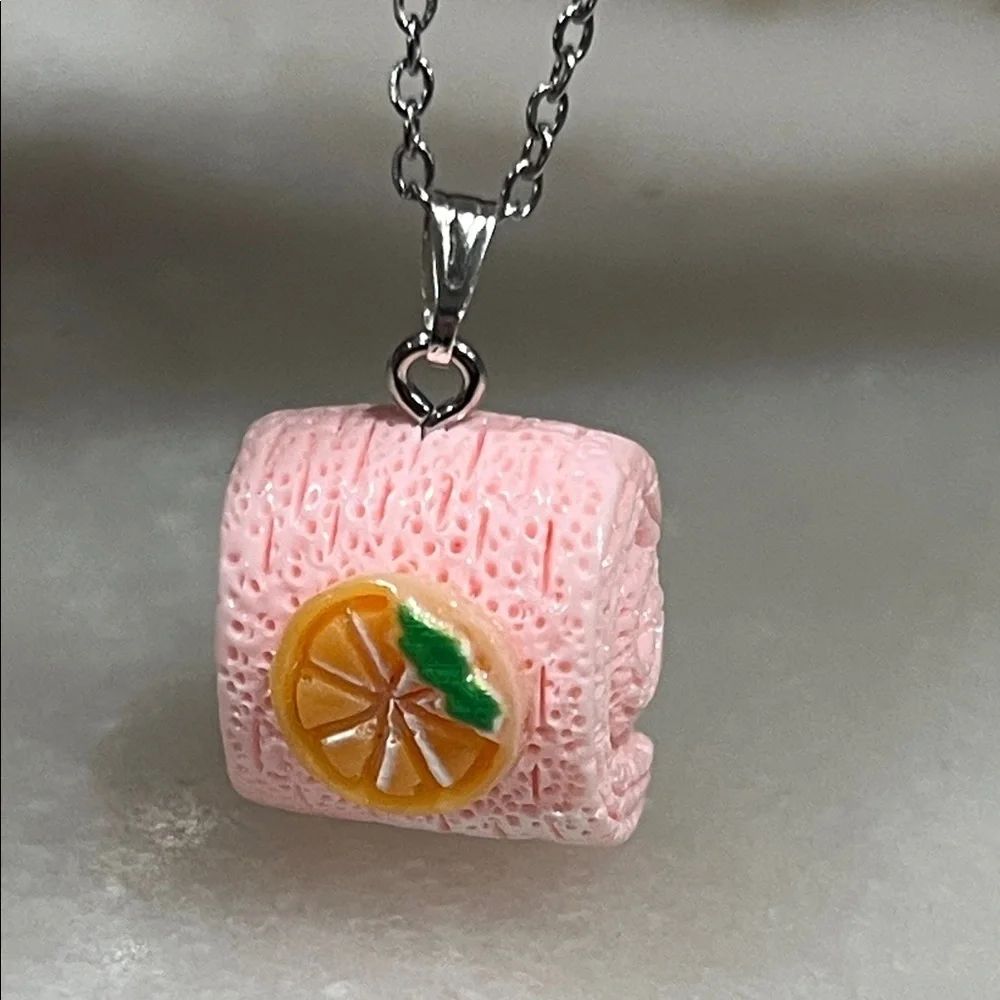 Pink Lemon Roll Pendant Necklace